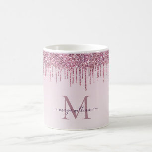 Personal first letter Name Rose Glitter Drips Coffee Mug