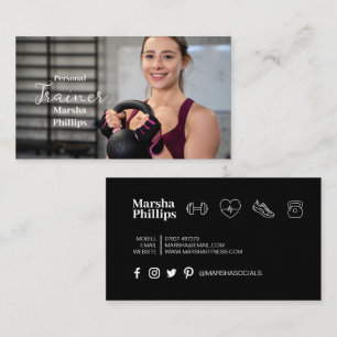 Personal Fitness Modern Trainer Trendy Photo Business Card