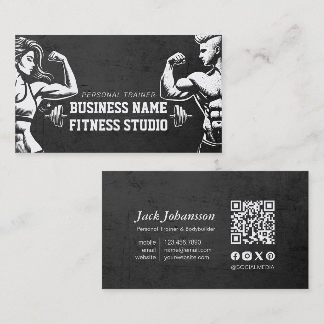 Personal Fitness Trainer Bodybuilding Gym Barbell Business Card (Front/Back)