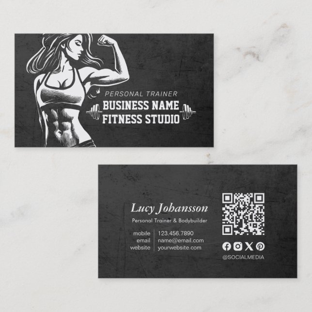 Personal Fitness Trainer Bodybuilding Gym Barbell Business Card (Front/Back)