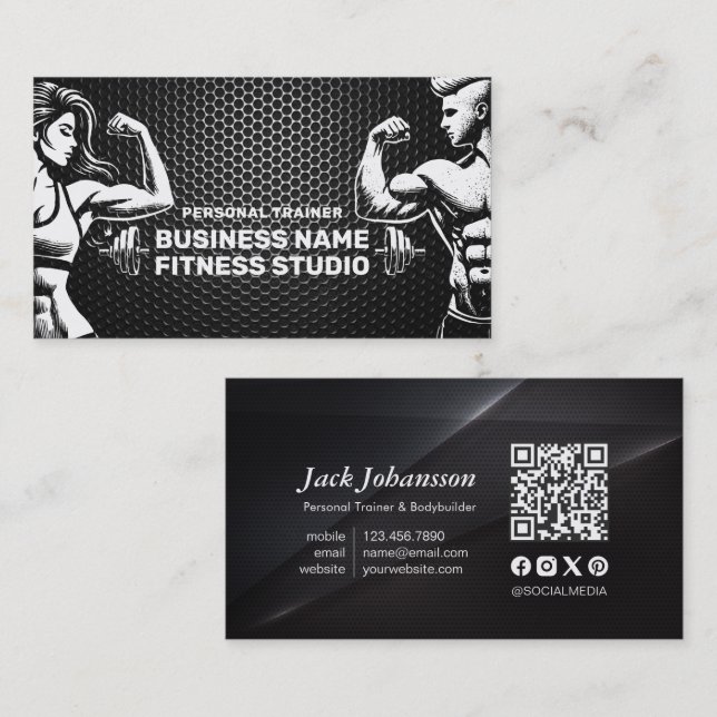 Personal Fitness Trainer Bodybuilding Gym Barbell Business Card (Front/Back)