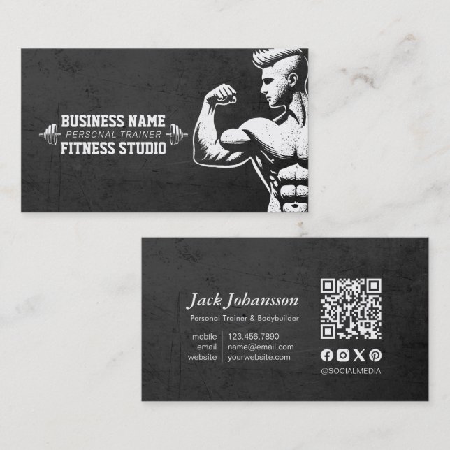 Personal Fitness Trainer Bodybuilding Gym Barbell Business Card (Front/Back)