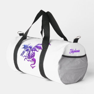 Personal Flying Purple Dragon Against White Duffle Bag