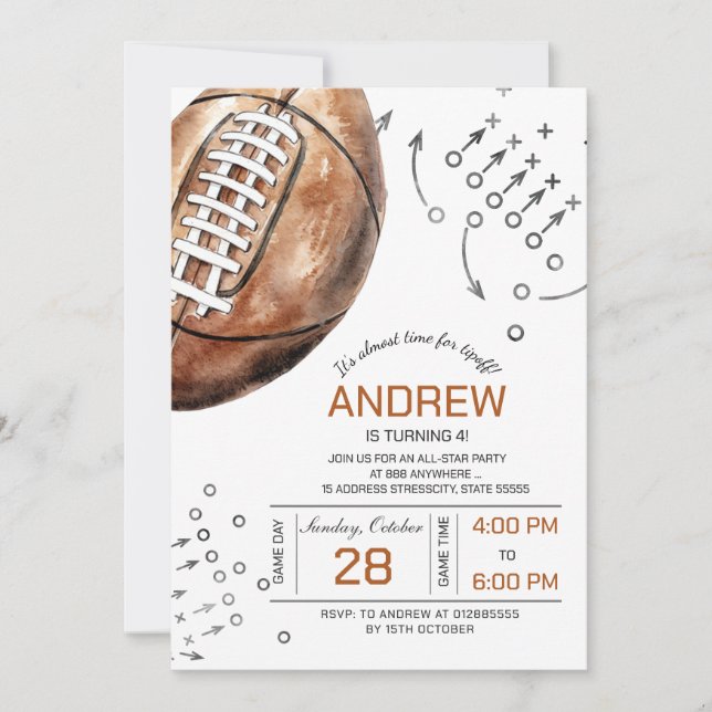 Personal football birthday party invitation (Front)