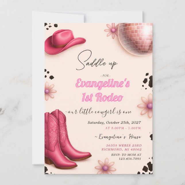 Personal Girl 1st Rodeo Birthday Invitation (Front)