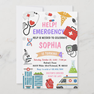 Personal Girl Nurse Doctor Pretend Birthday Invitation