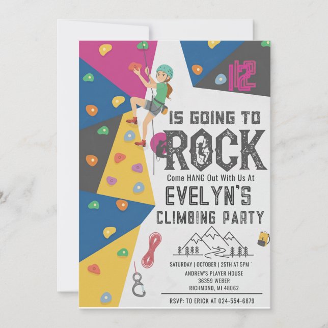 Personal Girl Rock Climbing Birthday Invitation (Front)
