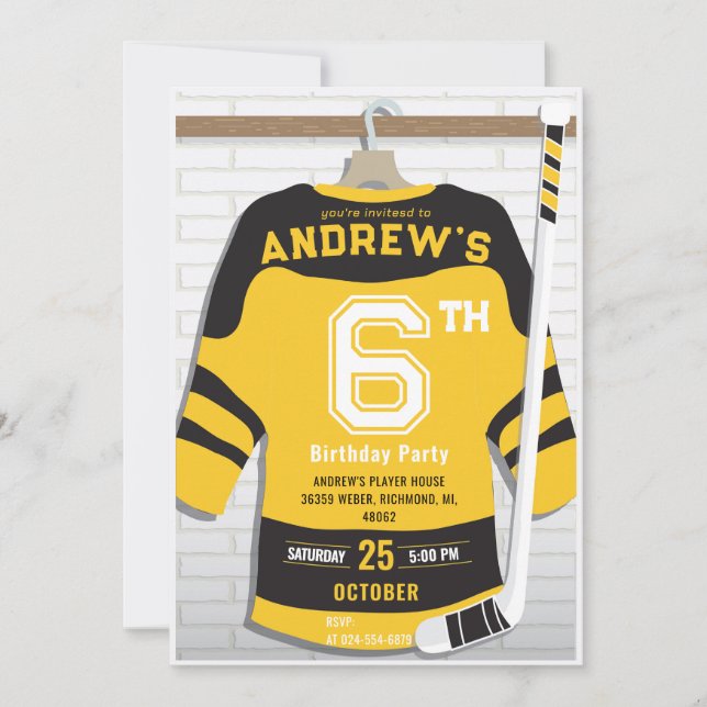 Personal Gold Hockey Birthday Party Invitation (Front)