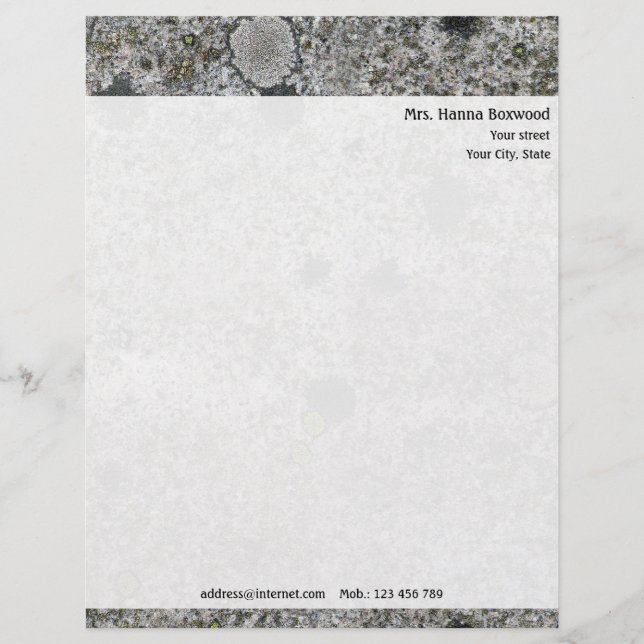 Personal Granite Rock Texture with Return Address Letterhead Design (Front)