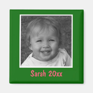 Personal Green Greeting Custom Photo and Text Magnet
