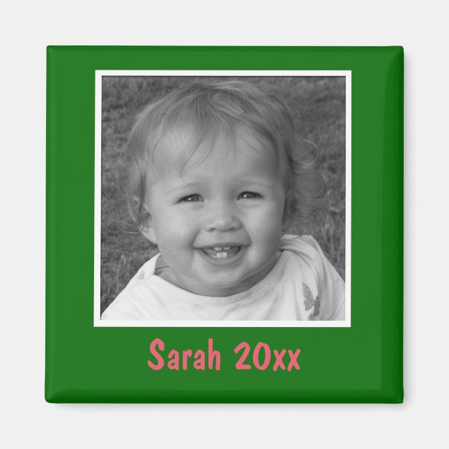 Personal Green Greeting Custom Photo and Text Magnet (Front)