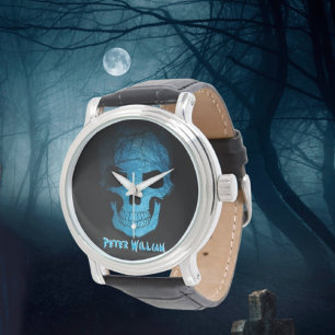 Personal Halloween Scary Blue Night Skull Watch