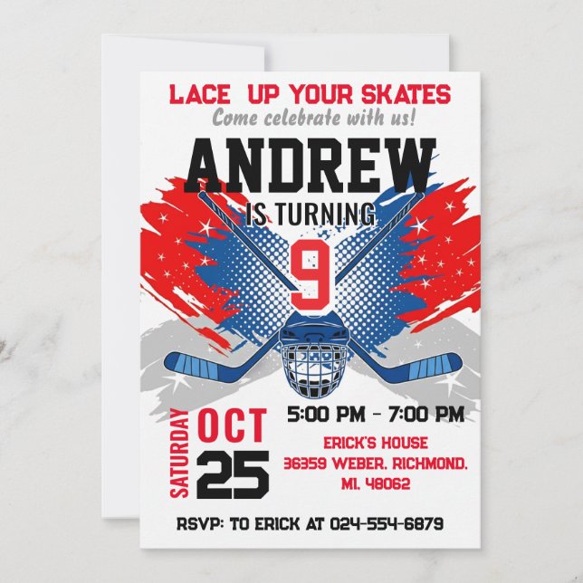 Personal Hockey Birthday Invitation (Front)