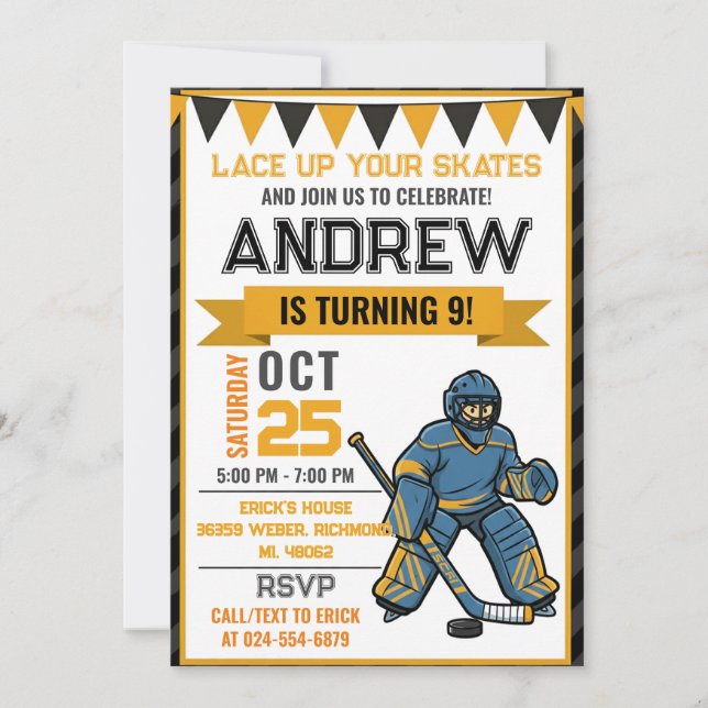 Personal Hockey Skating Birthday Invitation (Front)