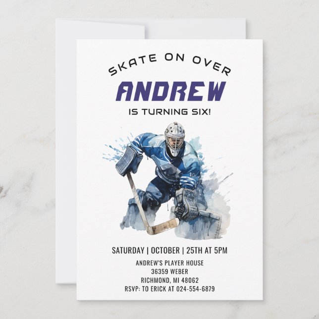 Personal Hockey Theme Birthday Party Invitation (Front)