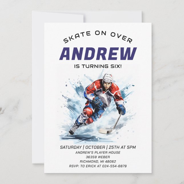 Personal Hockey Theme Birthday Party Invitation (Front)
