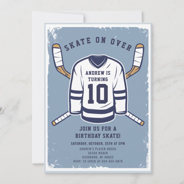 Personal Hockey Theme Birthday Party Invitation (Front)