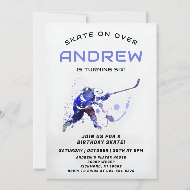 Personal Hockey Theme Birthday Party Invitation (Front)