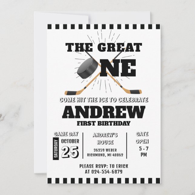 Personal Hockey Theme First Birthday Invitation (Front)