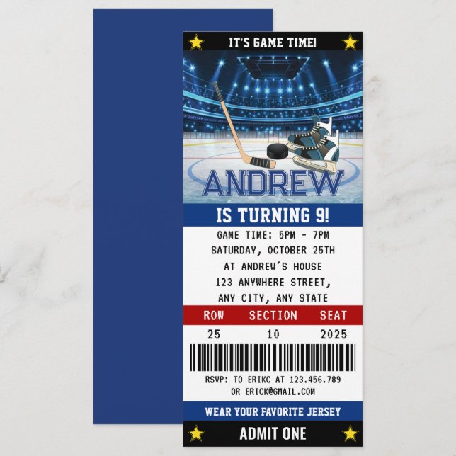 Personal Hockey Ticket  Birthday Decorations Invitation (Front/Back)