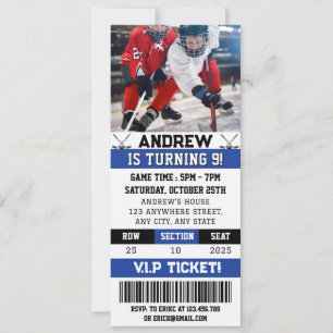 Personal Hockey Ticket Birthday Party with Photo Invitation