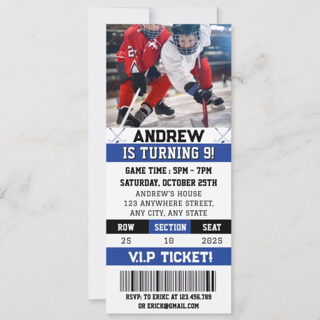 Personal Hockey Ticket Birthday Party with Photo Invitation (Front)