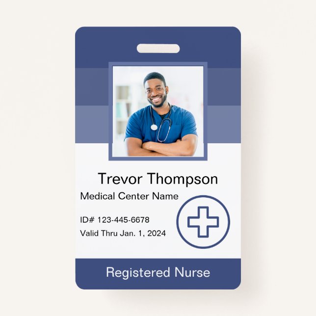 Personal Hospital Employee Photo Blue Badge ID Badge (Front)