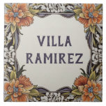 Personal House Name Plate Hawaii Floral Plaque Tile<br><div class="desc">"custom house name plate",  "personalised house name plaque",  "personal customised text sign",  "hawaiian flowers ceramic tile",  "orange red floral hawaii flower",  "navy blue white green plant art",  "botanical summer vacation nature",  "last family name surname",  "island holiday home signage",  "decorative tropical paradise border"</div>