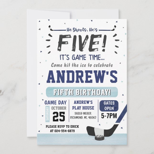 Personal Ice Hockey Birthday Invitation (Front)
