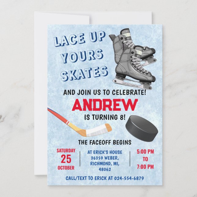 Personal Ice Hockey Birthday Invitation (Front)