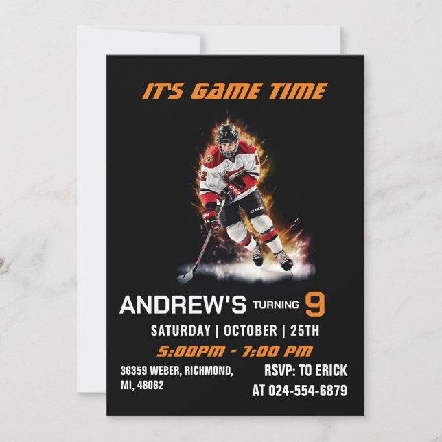 Personal Ice Hockey Birthday Invitations (Front)