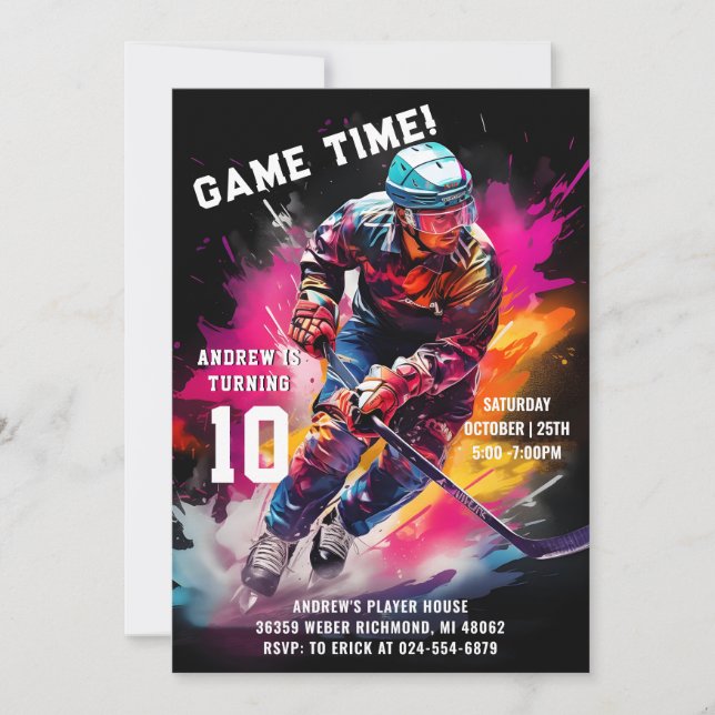 Personal Ice Hockey Sport Birthday Party Invitation (Front)