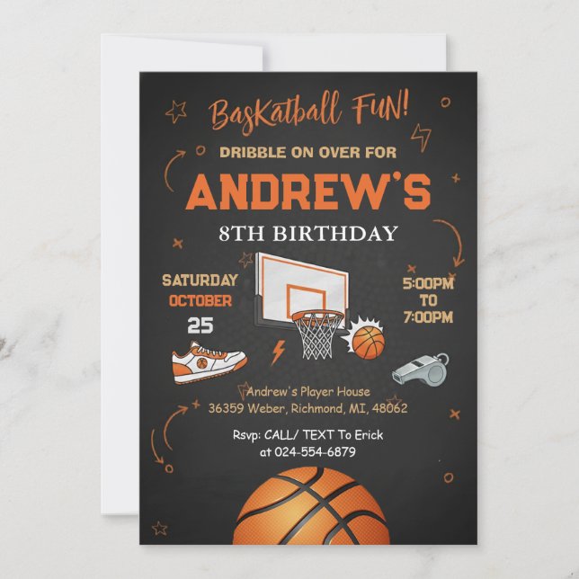 Personal kid Basketball Birthday Invitation (Front)