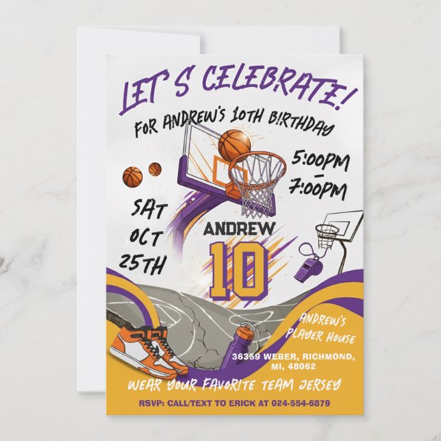 Personal kid Basketball Birthday  Invitation (Front)