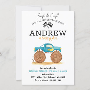 Personal kid Monster Truck Birthday  Invitation
