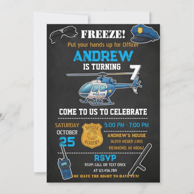 Personal Kids' Cop Policeman Birthday Party Invitation (Front)