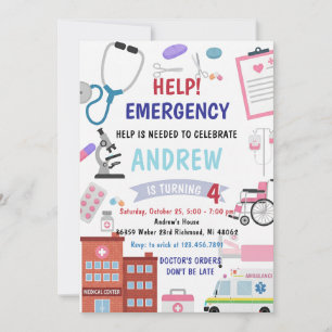Personal Kids Doctor Pretend Birthday Party Invitation