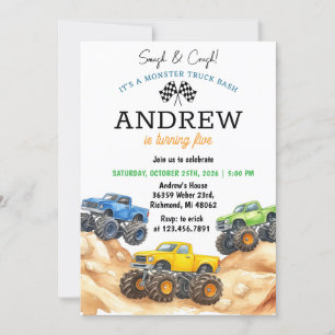 Personal kids Monster Truck Birthday Invitation