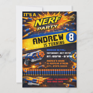 Personal Kids Nerf Dart BOY Birthday Invitation