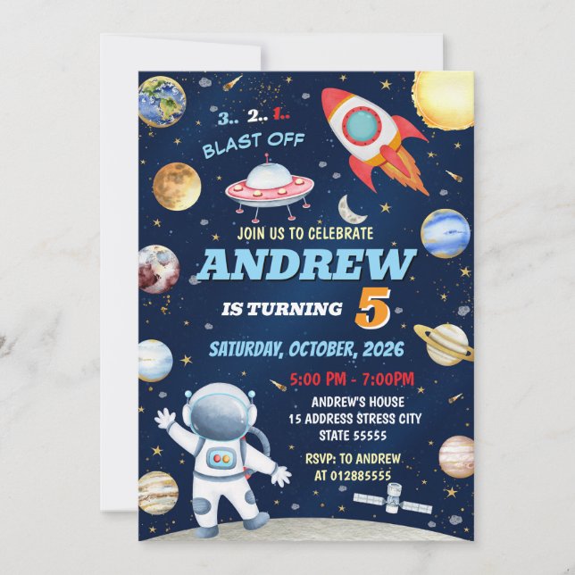 Personal Kids Outer Space Birthday Invitation (Front)