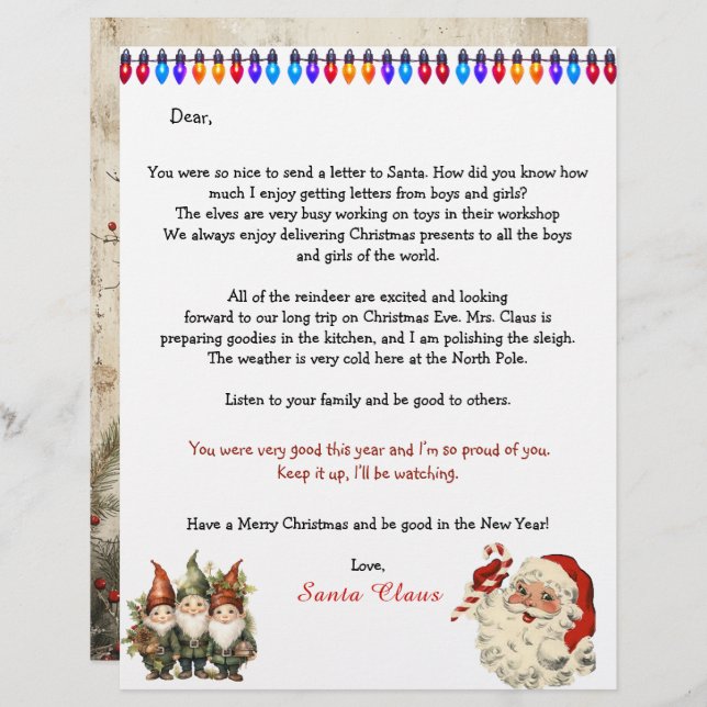Personal Letter From Santa Claus Lights Elves (Front/Back)
