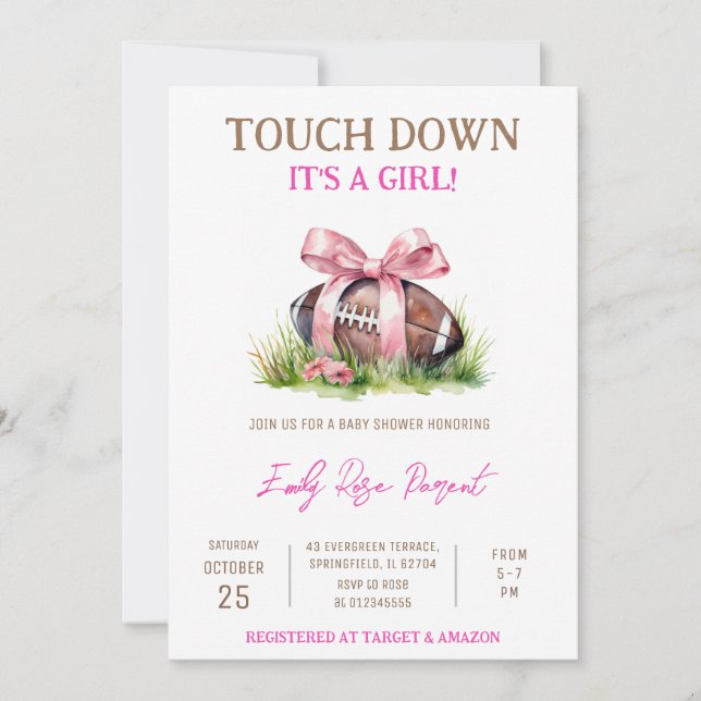 Personal Little Baby Girl Football Baby Shower Invitation (Front)