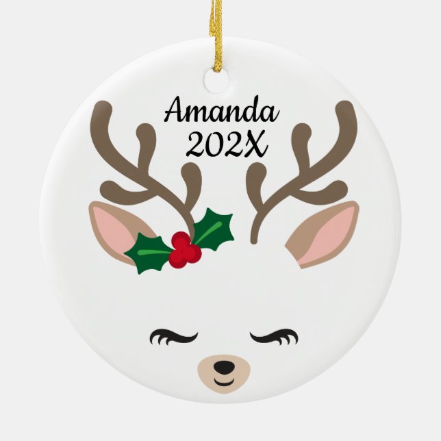 Personal Little Reindeer Ceramic Tree Decoration (Back)