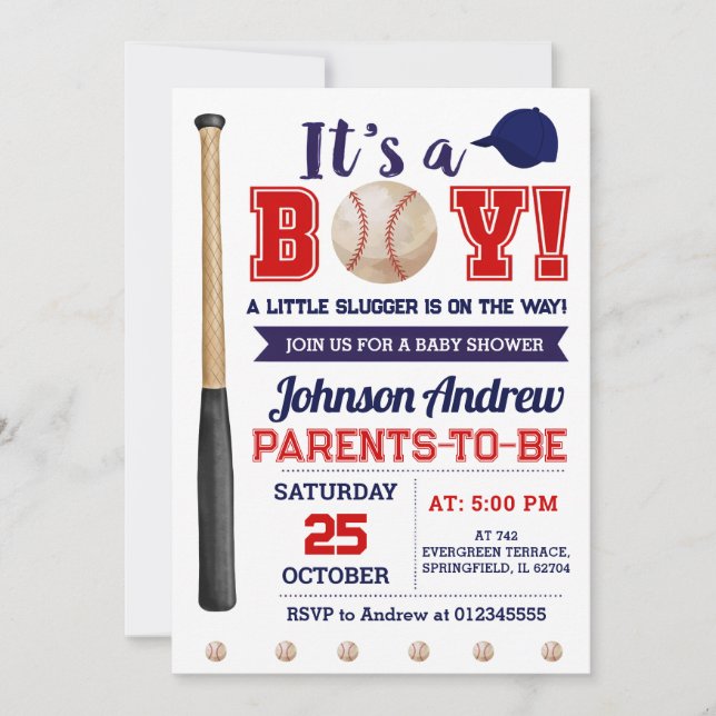 Personal Little Slugger Baseball Baby Shower Invitation (Front)