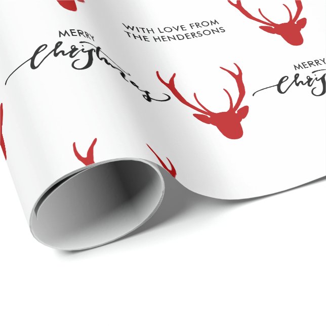 Personal Message Red Reindeer Merry Christmas Wrapping Paper (Roll Corner)
