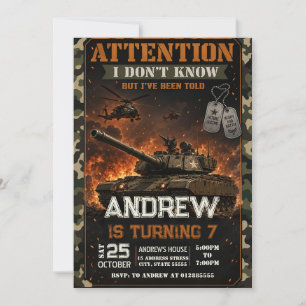 Personal Military Tank Birthday Invitation