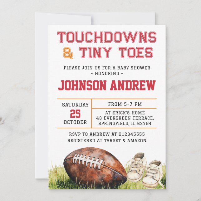 Personal Minimalist Football Baby Shower Invitation (Front)