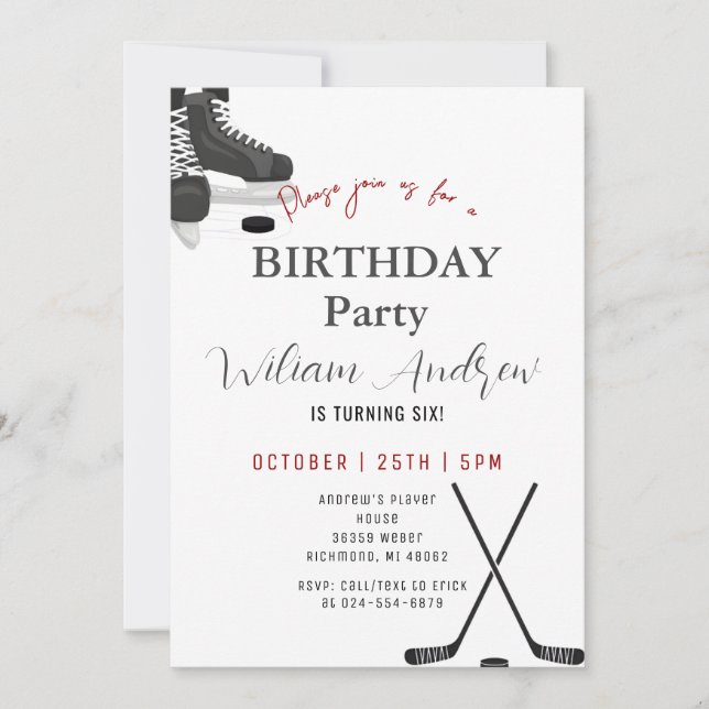 Personal Minimalistic Hockey Birthday Party Invitation (Front)