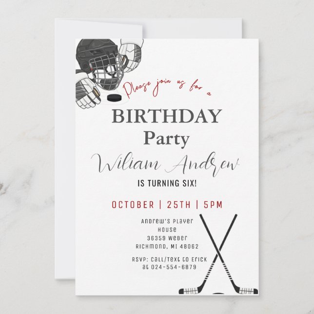 Personal Minimalistic Hockey Birthday Party Invitation (Front)