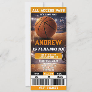 Personal Modern Basketball Party Ticket Birthday Invitation